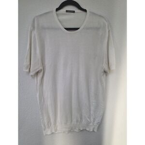 Dan John Men XL White Cotton Solid Round Neck Short Sleeve Sweater Pullover